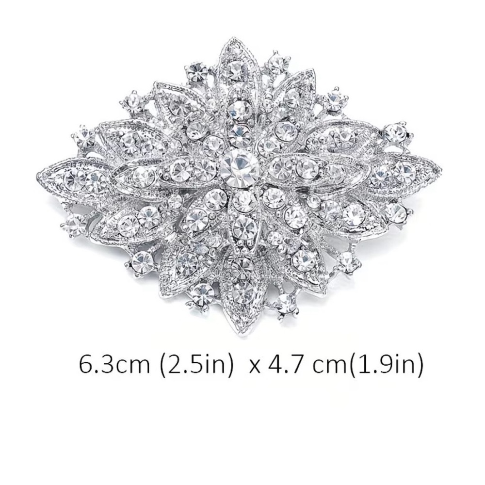 🌸2/$20-(New in package) Sparkling Rhinestone Elegant Silver Floral Brooch - Picture 2 of 3